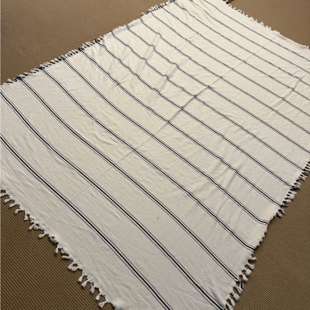 Turkish Cotton Throw Blanket in Cream and Black